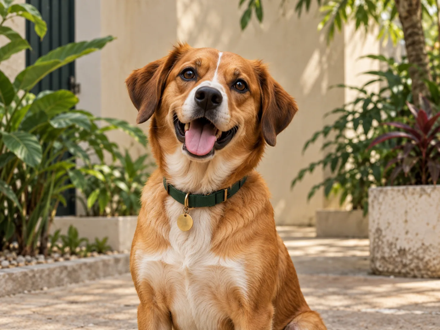 Nala, chienne fictive au collier vert