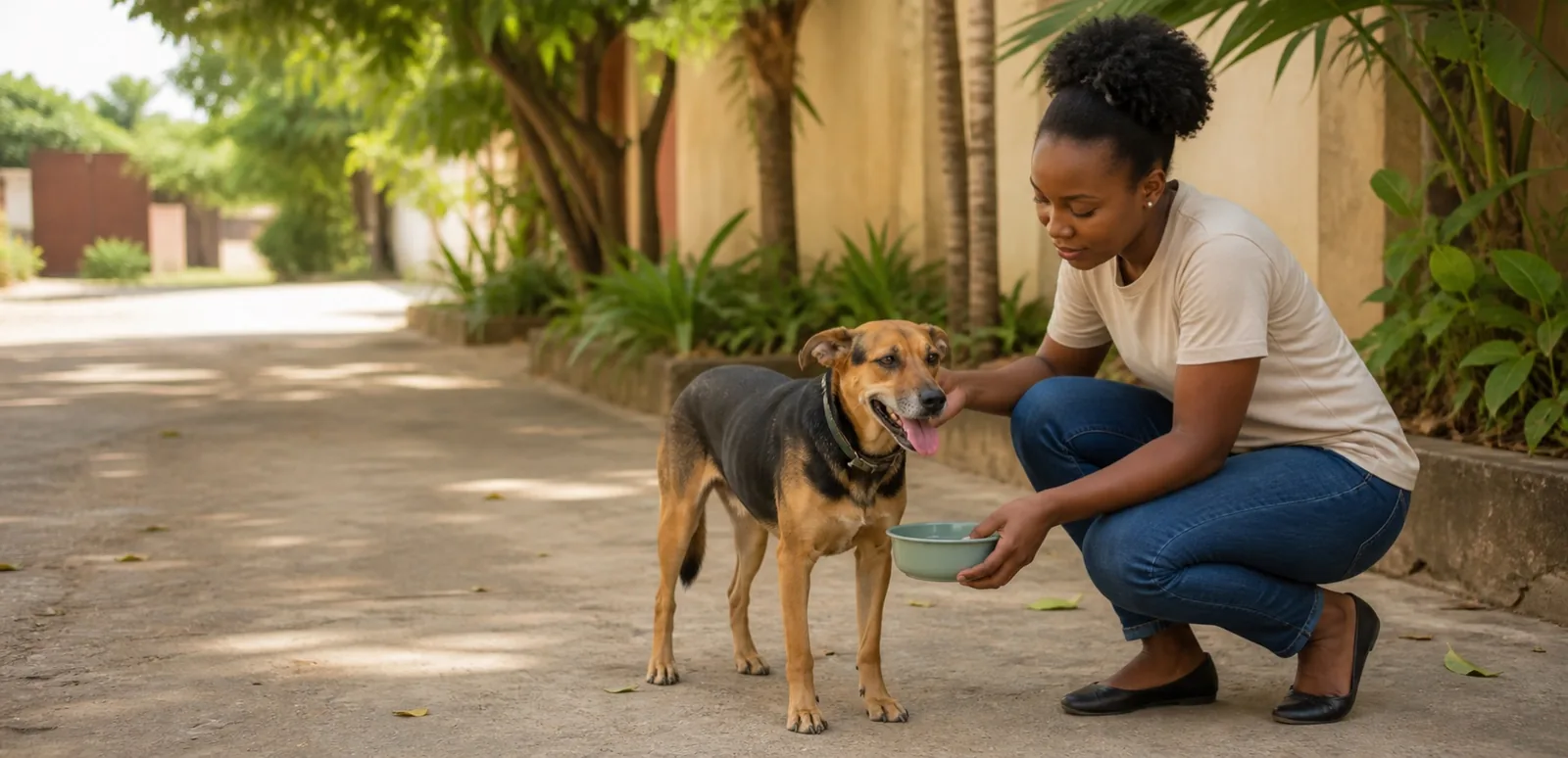 A person keeping a found dog safe