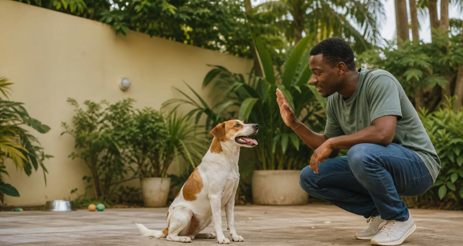 Un professionnel travaille avec un chien